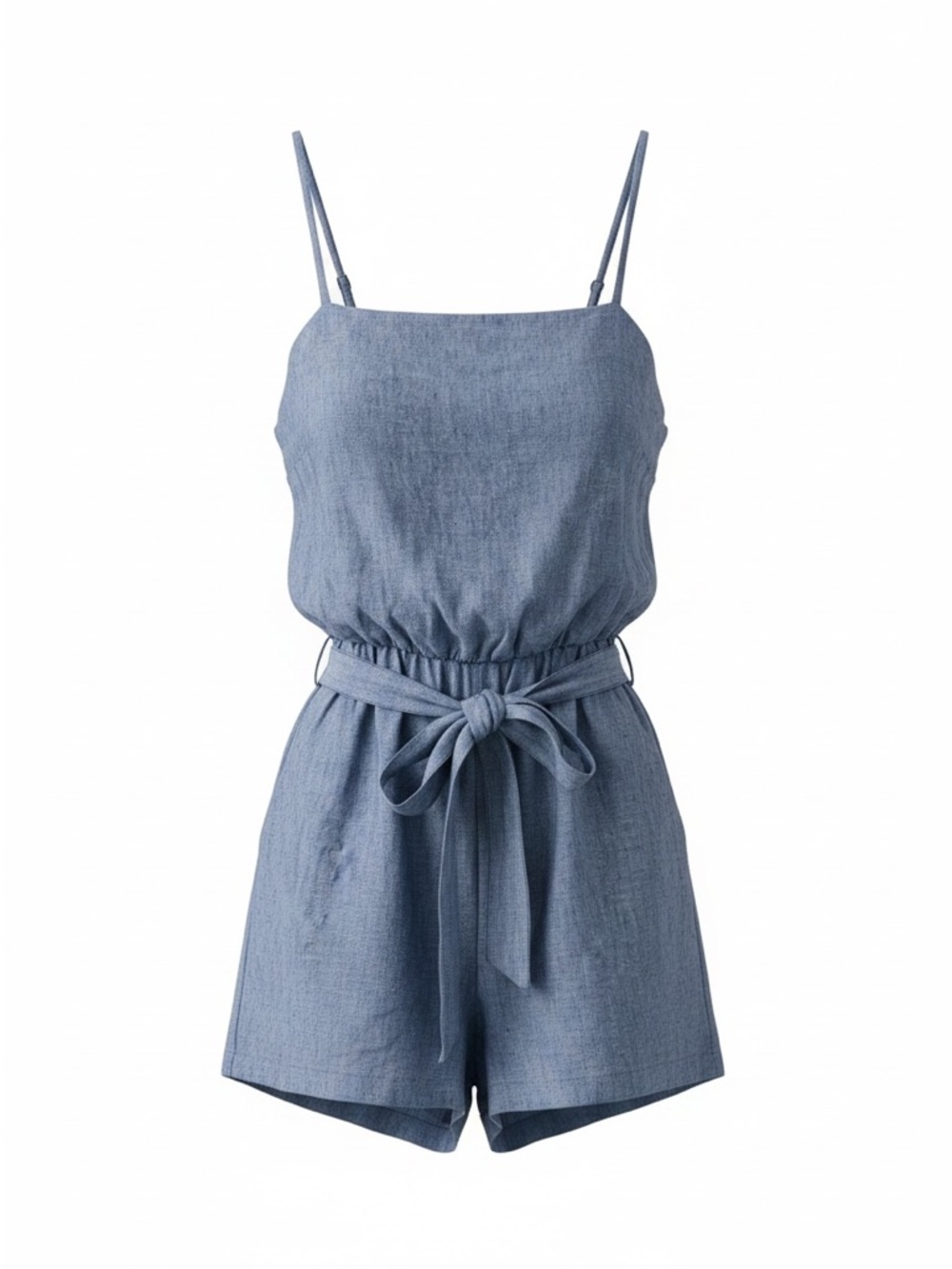 Cynthia Rowley Sleeveless Tie-Waist Denim-Blue  💯 Linen Romper